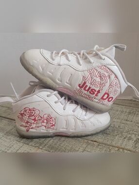 Nike Little Posite One Shoes White Roses Just Do It Toddler Size 7C